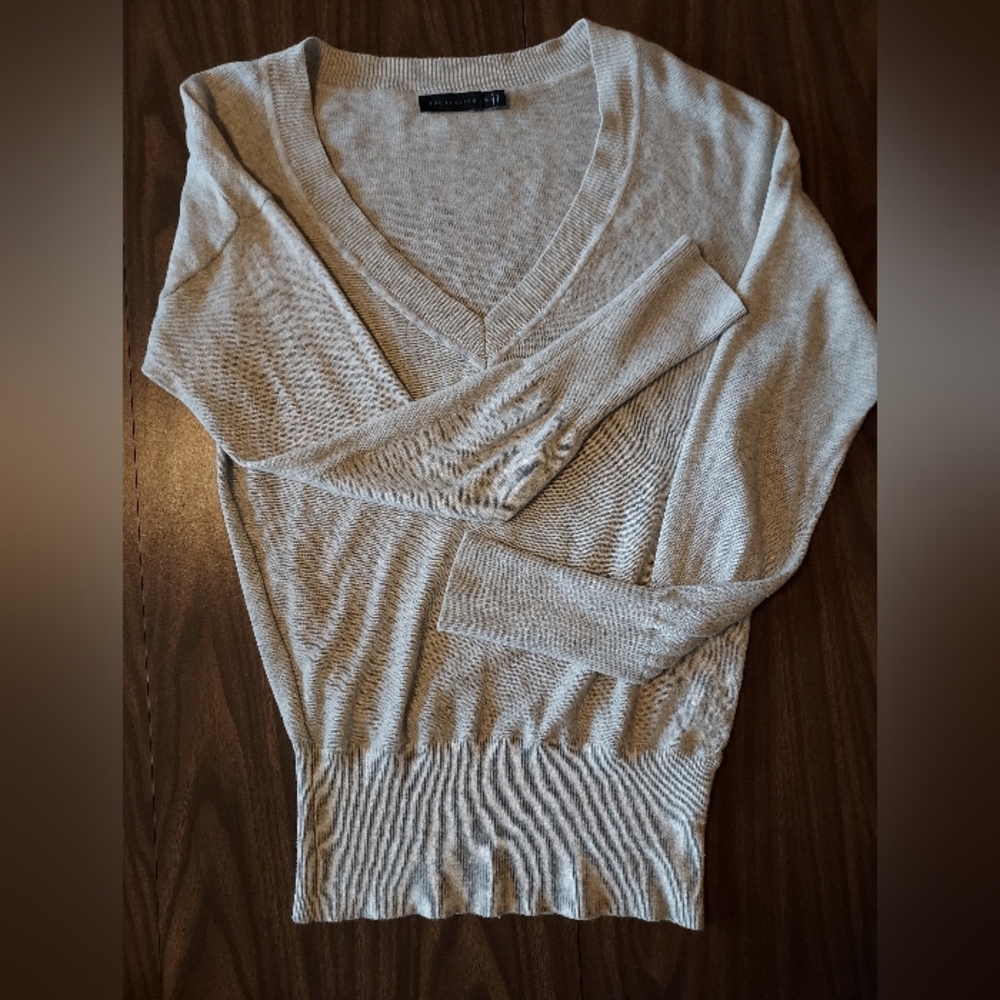 The Limited size S lightweight deep v neck grey heather sweater.